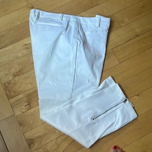 White zip ankle length stain resistant pants